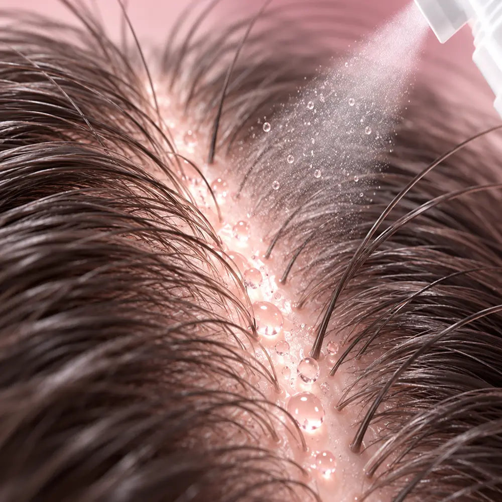 Fuller-looking hair. Four sprays. No drug.